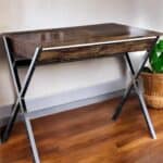 36 Inch Brown and Silver Writing Desk With Two Drawers 4 36 Inch Brown and Silver Writing Desk With Two Drawers