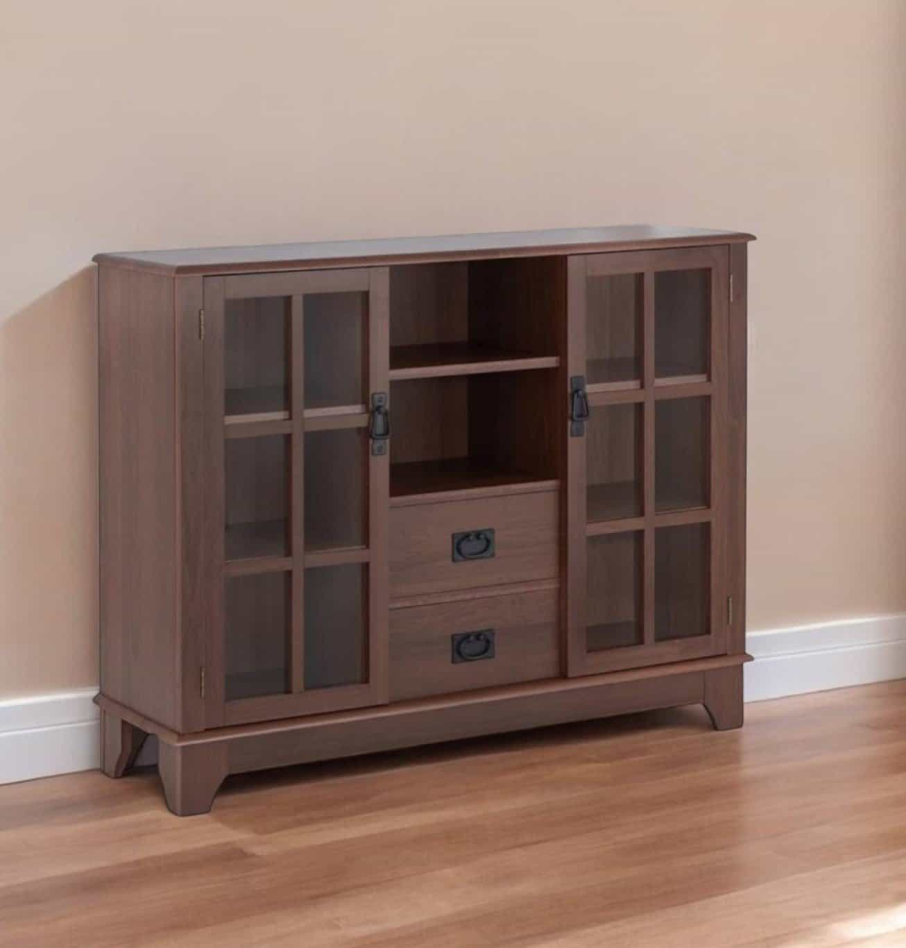 Brown Sideboard with Glass Doors and Two Drawers 1 Brown Sideboard with Glass Doors and Two Drawers