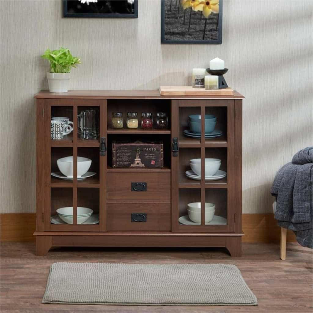 Brown Sideboard with Glass Doors and Two Drawers 6 Brown Sideboard with Glass Doors and Two Drawers - Image 6