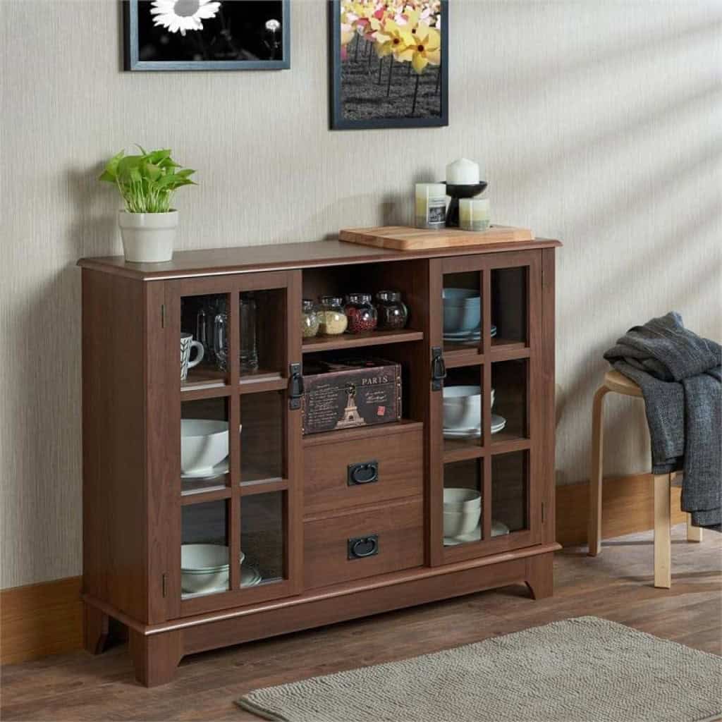 Brown Sideboard with Glass Doors and Two Drawers 7 Brown Sideboard with Glass Doors and Two Drawers - Image 7