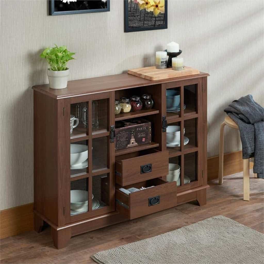 Brown Sideboard with Glass Doors and Two Drawers 5 Brown Sideboard with Glass Doors and Two Drawers - Image 5