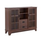 Brown Sideboard with Glass Doors and Two Drawers 11 Brown Sideboard with Glass Doors and Two Drawers