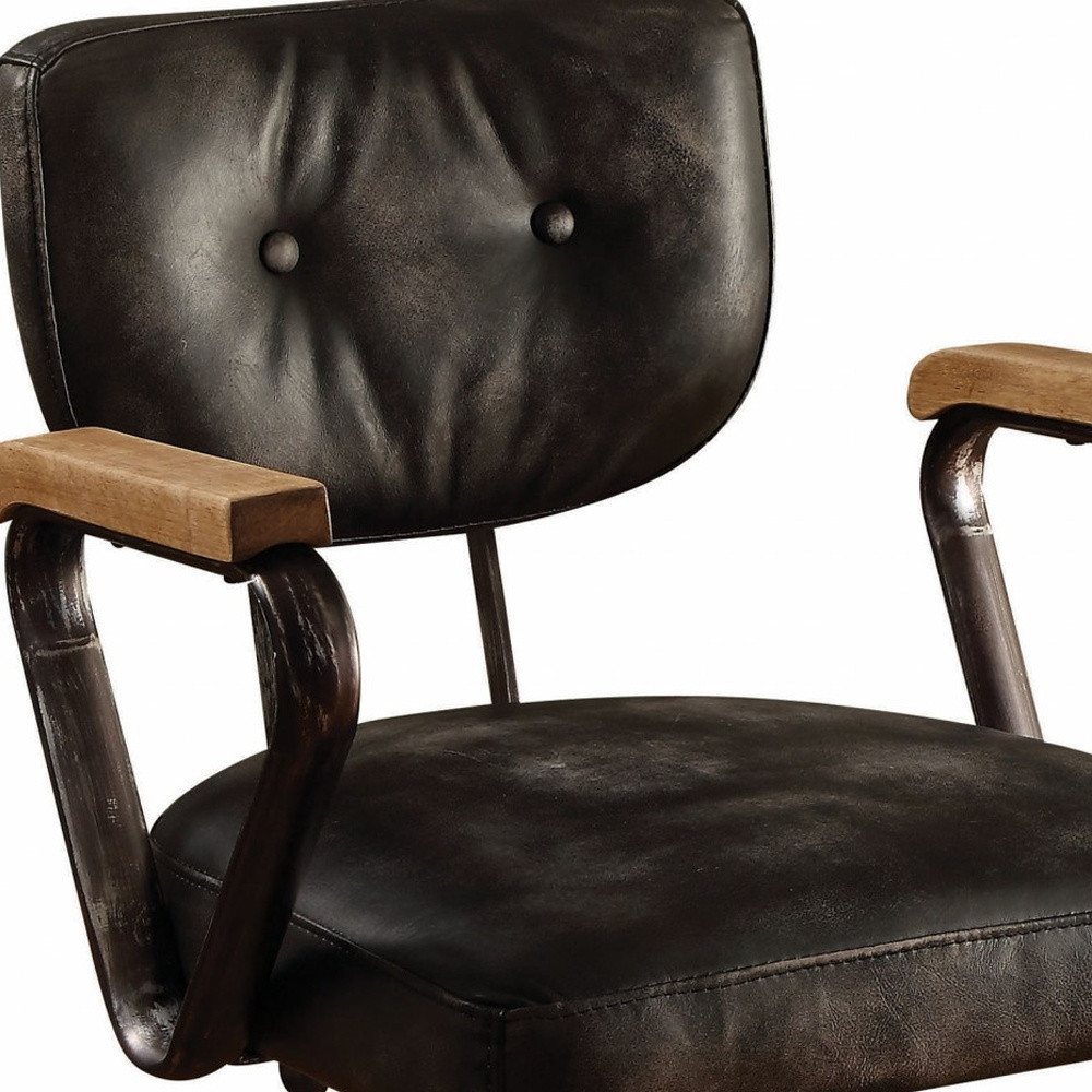 25-Inch Black and Dark Brown Swivel Leather Office Chair 3 25-Inch Black and Dark Brown Swivel Leather Office Chair - Image 3