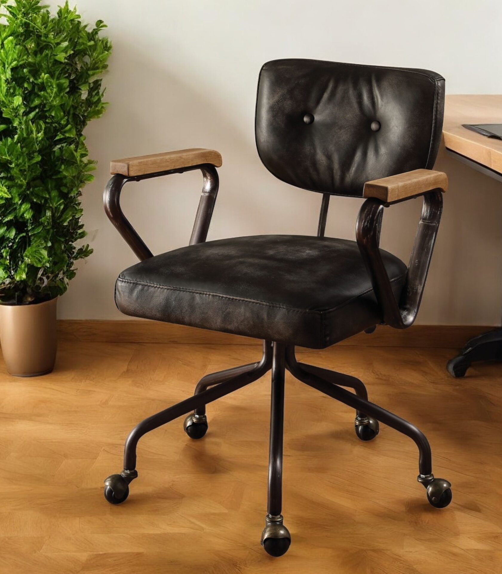 25-Inch Black and Dark Brown Swivel Leather Office Chair 2 25-Inch Black and Dark Brown Swivel Leather Office Chair - Image 2