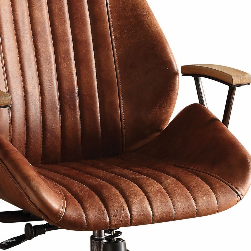 28 Inch Brown Swivel Leather Executive Office Chair With Wheels 3 28 Inch Brown Swivel Leather Executive Office Chair With Wheels - Image 3