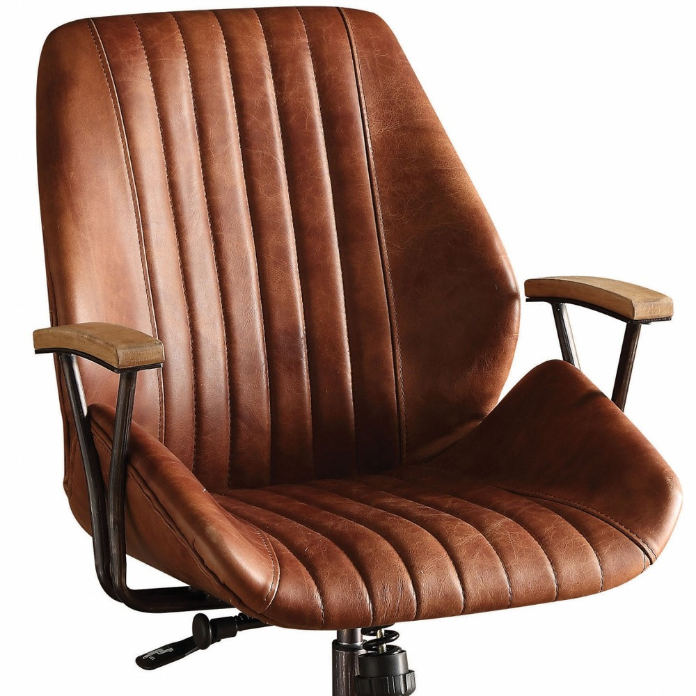 28 Inch Brown Swivel Leather Executive Office Chair With Wheels 4 28 Inch Brown Swivel Leather Executive Office Chair With Wheels - Image 4