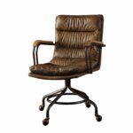 36 Inch Dark Brown Tufted Leather Swivel Executive Office Chair