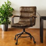 36 Inch Dark Brown Tufted Leather Swivel Executive Office Chair