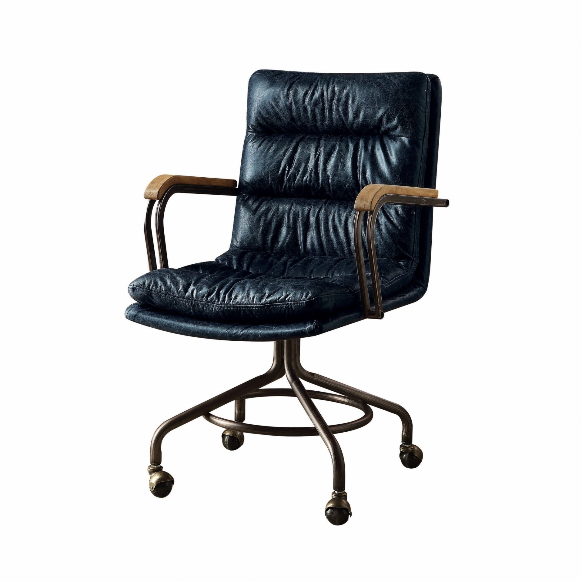 26" Navy Blue and Brown Leather Swivel Executive Office Chair 1 26" Navy Blue and Brown Leather Swivel Executive Office Chair