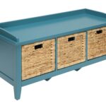 43" Teal Blue Solid Wood Storage Bench with Baskets 10 43" Teal Blue Solid Wood Storage Bench with Baskets