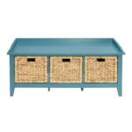 43" Teal Blue Solid Wood Storage Bench with Baskets 9 43" Teal Blue Solid Wood Storage Bench with Baskets