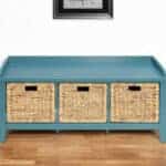 43" Teal Blue Solid Wood Storage Bench with Baskets 8 43" Teal Blue Solid Wood Storage Bench with Baskets