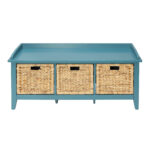 43" Teal Blue Solid Wood Storage Bench with Baskets 13 43" Teal Blue Solid Wood Storage Bench with Baskets