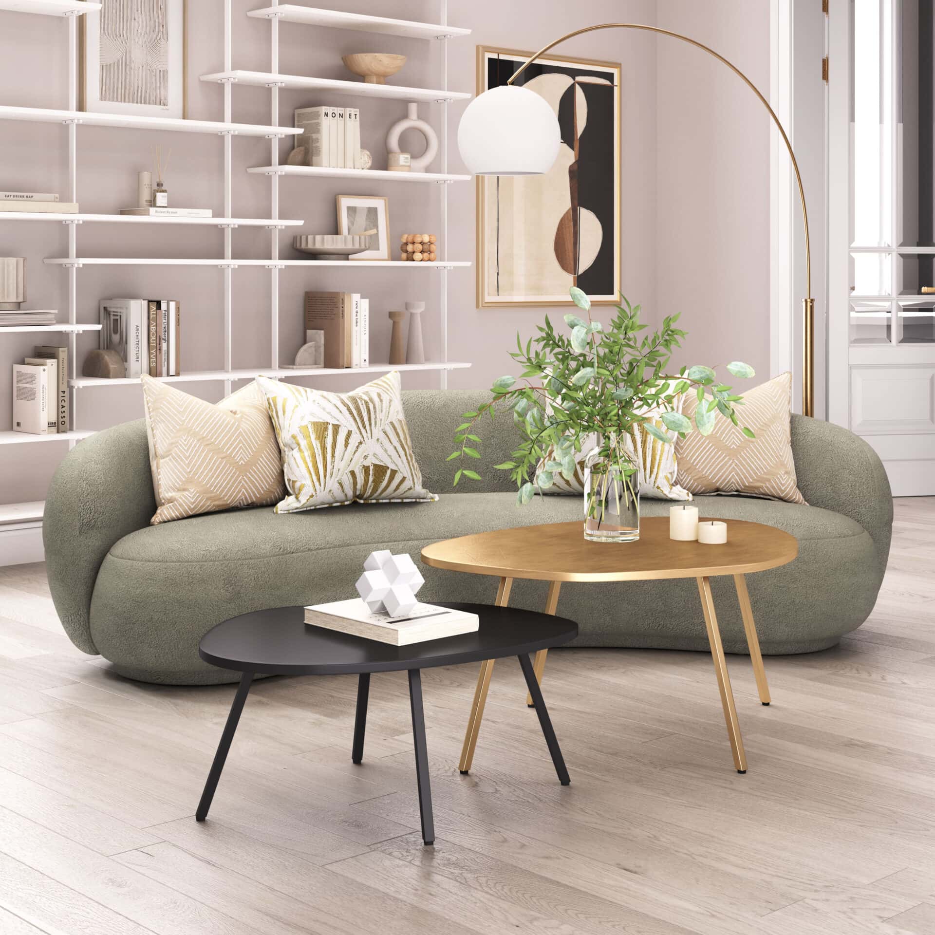 Modern Brass & Black Coffee Table Set (2-Piece) 1 Modern Brass & Black Coffee Table Set (2-Piece)