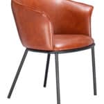 Brown Faux Leather Dining Chair with Armrests and Steel Frame