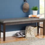 Walnut Transitional Dining Bench Rubberwood Acacia Solids Distressed Finish