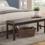 Walnut Transitional Dining Bench Rubberwood Acacia Solids Distressed Finish