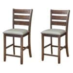 Distressed Walnut Pub Height Chairs with Faux Leather Seat (Set of 2)