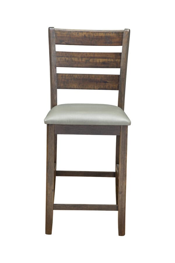 Distressed Walnut Pub Height Chairs with Faux Leather Seat (Set of 2)