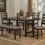 Walnut Transitional Dining Bench Rubberwood Acacia Solids Distressed Finish