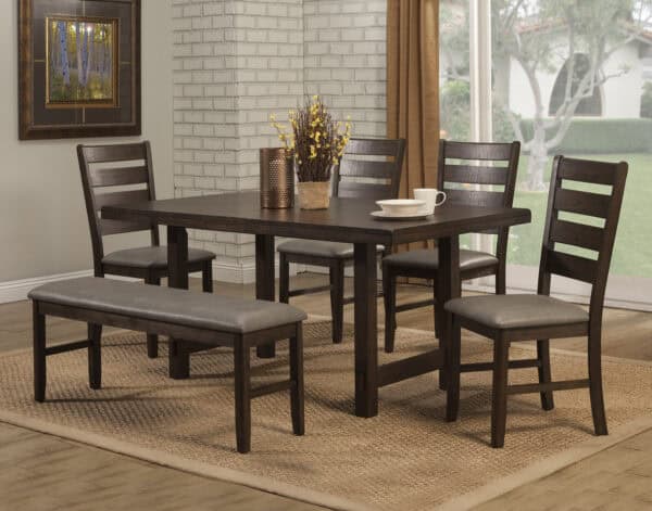 Distressed Walnut Transitional Dining Table Rubberwood and Poplar Wood