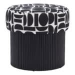 Black and White Storage Ottoman with Hidden Compartment and Wooden Legs