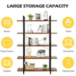 Industrial 3/5-Tier Bookcase with Metal Frame and Open Shelves