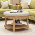 Round Tufted Ottoman Coffee Table with Hidden Storage Beige 8 Round Tufted Ottoman Coffee Table with Hidden Storage Beige