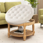 Round Tufted Ottoman Coffee Table with Hidden Storage Beige 9 Round Tufted Ottoman Coffee Table with Hidden Storage Beige