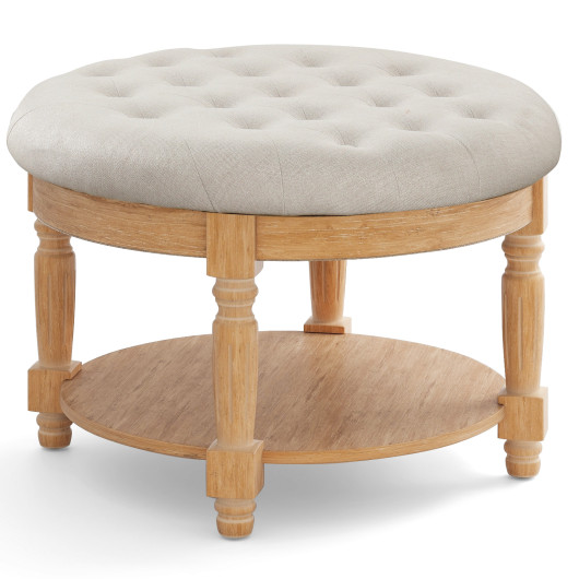 Round Tufted Ottoman Coffee Table with Hidden Storage Beige 3 Round Tufted Ottoman Coffee Table with Hidden Storage Beige - Image 3