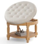 Round Tufted Ottoman Coffee Table with Hidden Storage Beige 11 Round Tufted Ottoman Coffee Table with Hidden Storage Beige