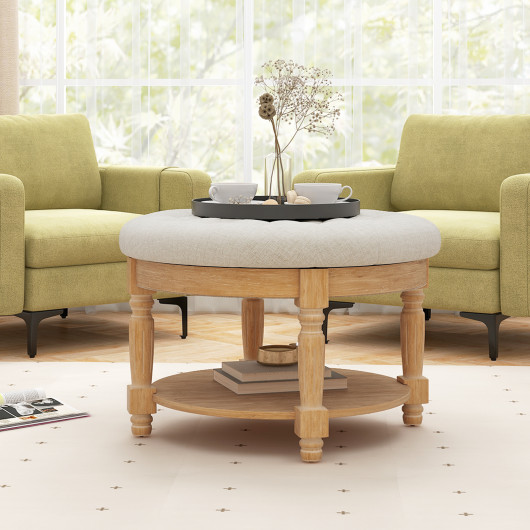Round Tufted Ottoman Coffee Table with Hidden Storage Beige 6 Round Tufted Ottoman Coffee Table with Hidden Storage Beige - Image 6