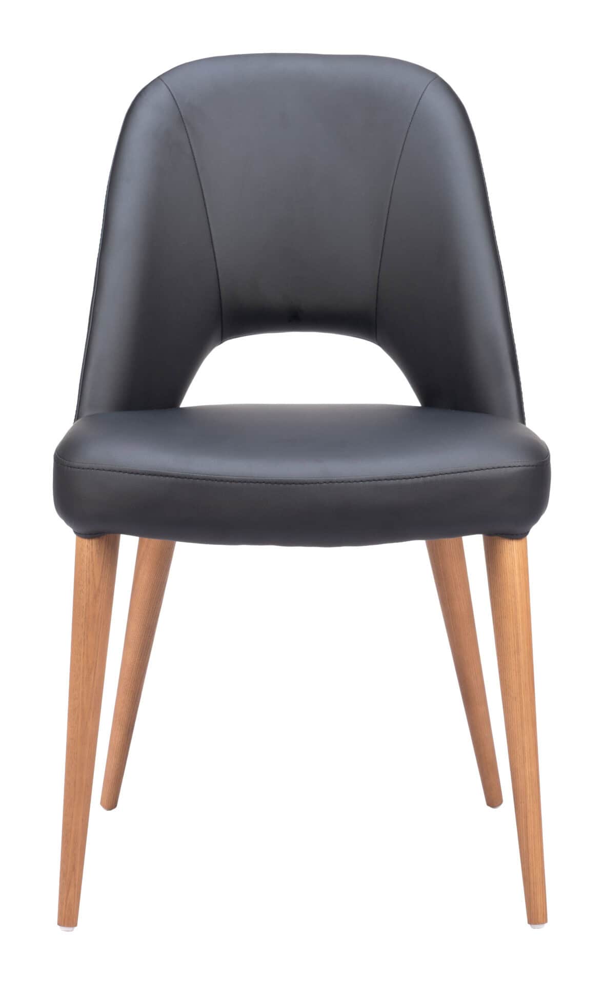 Modern Black Dining Chair with Faux Leather and Wood Legs (Set of 2) 3 Modern Black Dining Chair with Faux Leather and Wood Legs (Set of 2) - Image 3