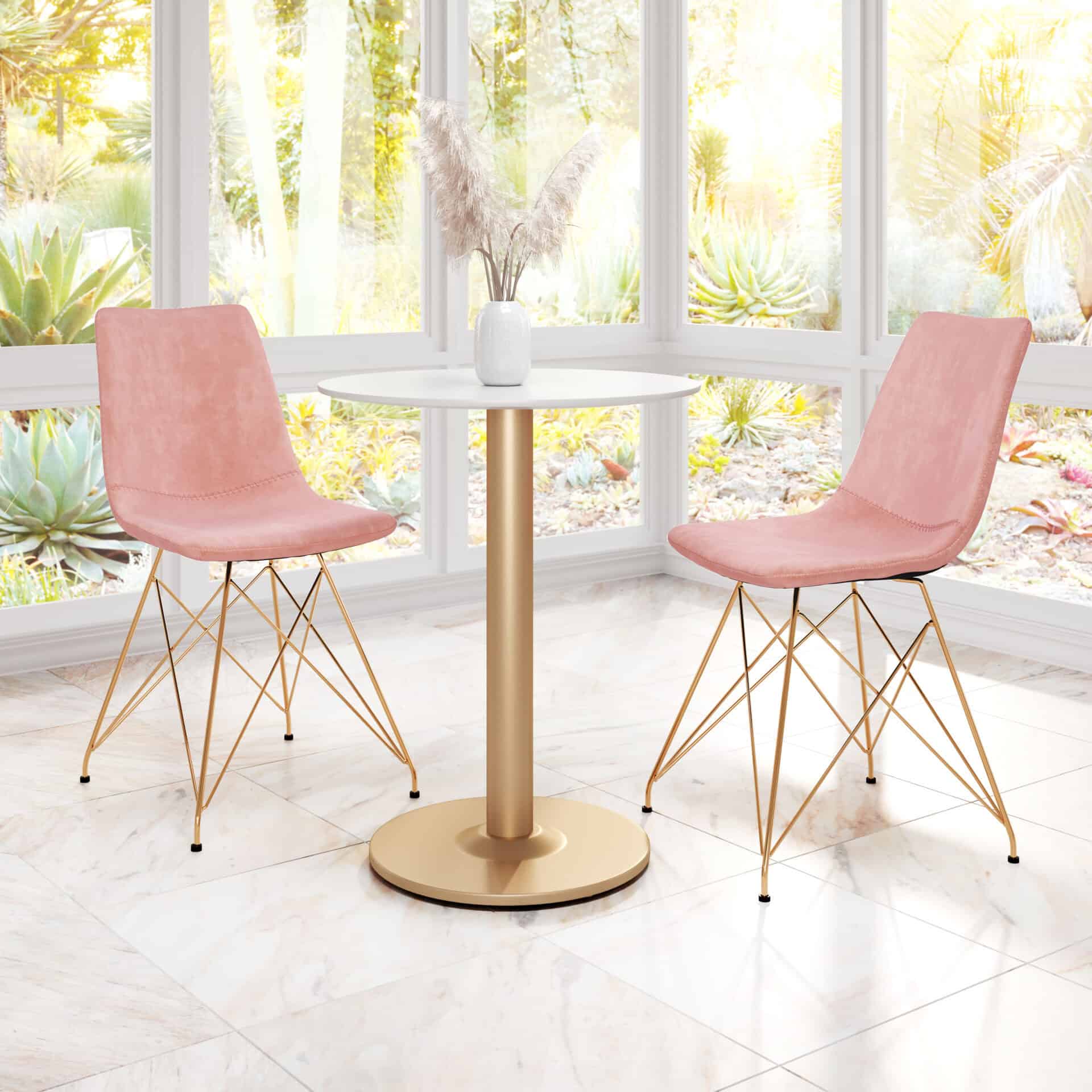 Pink Velvet Dining Chair with Metal Base (Set of 4) 1 Pink Velvet Dining Chair with Metal Base (Set of 4)