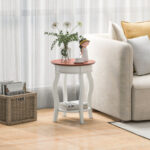 2-Tier Round End Table with Shelf and Rubber Wood Legs 8 2-Tier Round End Table with Shelf and Rubber Wood Legs
