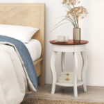2-Tier Round End Table with Shelf and Rubber Wood Legs 9 2-Tier Round End Table with Shelf and Rubber Wood Legs