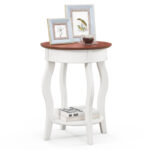 2-Tier Round End Table with Shelf and Rubber Wood Legs 10 2-Tier Round End Table with Shelf and Rubber Wood Legs