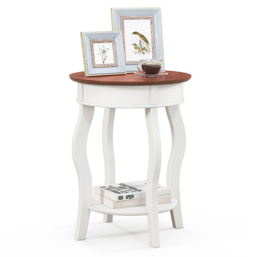 2-Tier Round End Table with Shelf and Rubber Wood Legs 3 2-Tier Round End Table with Shelf and Rubber Wood Legs - Image 3