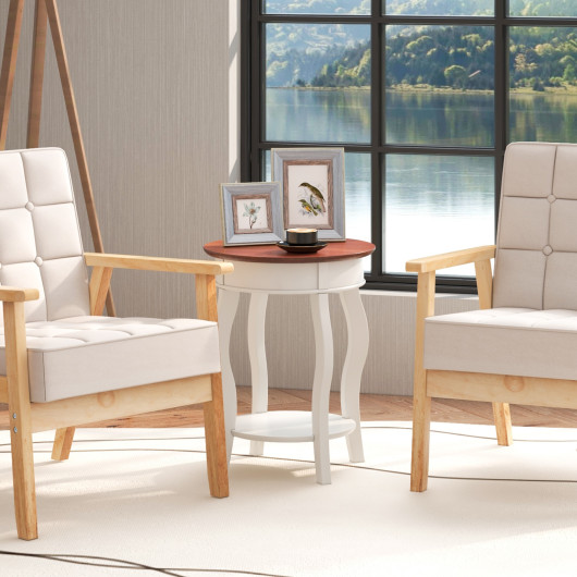 2-Tier Round End Table with Shelf and Rubber Wood Legs 5 2-Tier Round End Table with Shelf and Rubber Wood Legs - Image 5