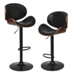 Adjustable Swivel PU Leather Bar Stools with Footrest (Set of 2)