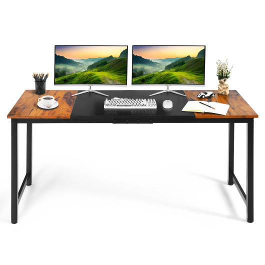 63 Inch Rustic Brown and Black Splice Computer Desk 4 63 Inch Rustic Brown and Black Splice Computer Desk - Image 4