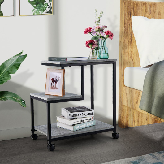 3-Tier Black Side Table with Storage and Casters for Living Room 2 3-Tier Black Side Table with Storage and Casters for Living Room - Image 2