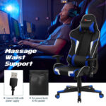 Ergonomic Swivel Reclining Gaming Chair with Massage, Lumbar Support, and Adjustable Backrest