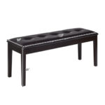 Rustic Button Tufted Upholstered PU Bench with Solid Wood Legs