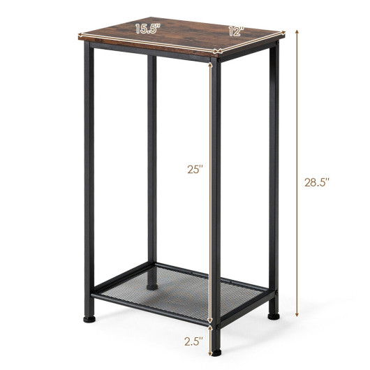 Rustic Industrial Side Table with Metal Mesh Storage Shelves 7 Rustic Industrial Side Table with Metal Mesh Storage Shelves - Image 7