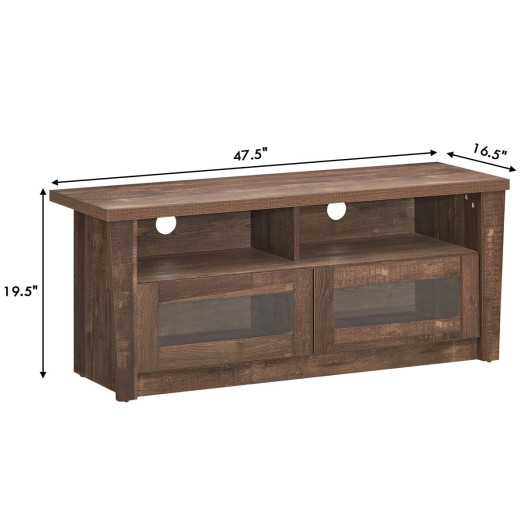 Wood TV Stand with Storage Shelves and Glass Door Cabinets 5 Wood TV Stand with Storage Shelves and Glass Door Cabinets - Image 5