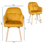Yellow Velvet Upholstered Mid-Back Accent Armchairs with Wood Legs (Set of 2)