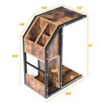 Industrial C Shape End Table with Storage Space and Shelves