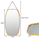 Adjustable Bamboo Wall Mirror with Leather Strap and Hook