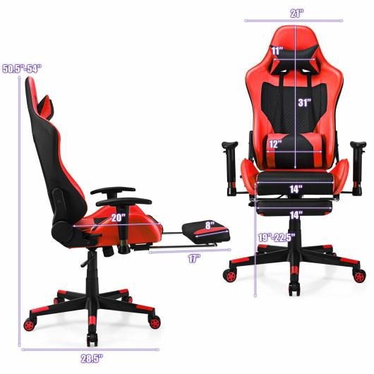 Red PU Leather Gaming Chair with USB Massage, Headrest, and Footrest 5 Red PU Leather Gaming Chair with USB Massage, Headrest, and Footrest - Image 5